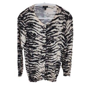 TALBOTS Tiger Stripe Animal Print Lightweight Cotton Blend. Cardigan Sweater L